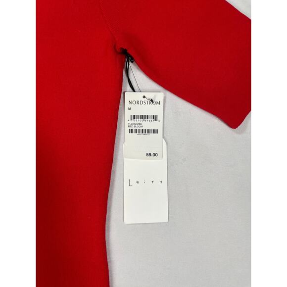 Leith Red Ribbed Bodycon Knee Length Dress M NWT Nordstrom Bloom Short Sleeve - Picture 5 of 7